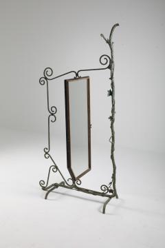 Bronze Brass and Forged Steel Decorative Floor Mirror 1920s - 1911722