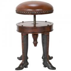 Bronze Four Legged Adjustable Revolving Stool with Leather Upholstered Seat Bronze Four Legged Adjustable Revolving Stool with Leather Upholstered Seat