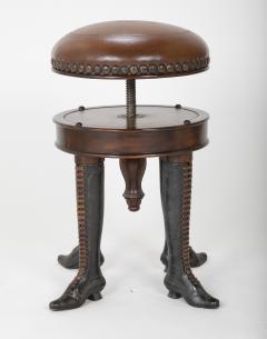 Bronze Four Legged Adjustable Revolving Stool with Leather Upholstered Seat Bronze Four Legged Adjustable Revolving Stool with Leather Upholstered Seat