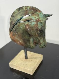 Bronze Horse Head Sculpture on Travertine Base - 4314386