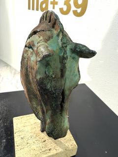 Bronze Horse Head Sculpture on Travertine Base - 4314387