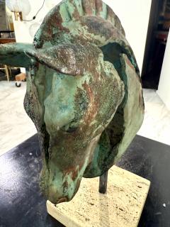 Bronze Horse Head Sculpture on Travertine Base - 4314389