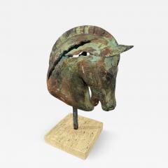 Bronze Horse Head Sculpture on Travertine Base - 4319511