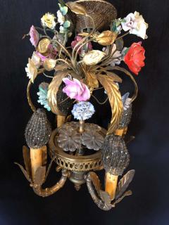 Bronze Louis XVI Style French Chandelier with Porcelain Flowers - 1285571