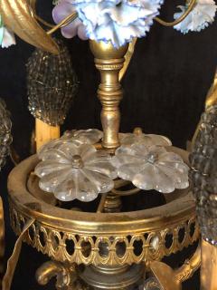Bronze Louis XVI Style French Chandelier with Porcelain Flowers - 1285576