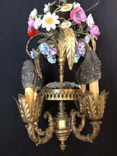 Bronze Louis XVI Style French Chandelier with Porcelain Flowers - 1285577