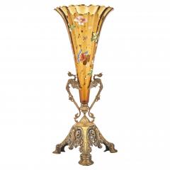 Bronze Mounted Holder Enameled Art Glass French Decorative Trumpet Vase - 3546217