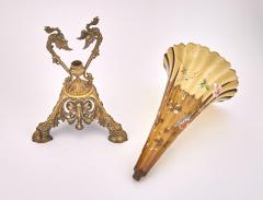 Bronze Mounted Holder Enameled Art Glass French Decorative Trumpet Vase - 3546218