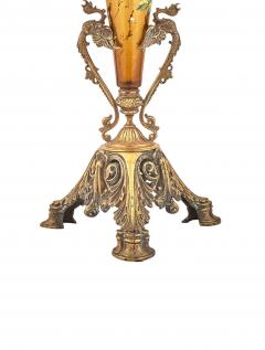 Bronze Mounted Holder Enameled Art Glass French Decorative Trumpet Vase - 3546220