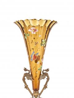 Bronze Mounted Holder Enameled Art Glass French Decorative Trumpet Vase - 3546222