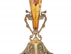 Bronze Mounted Holder Enameled Art Glass French Decorative Trumpet Vase - 3546223