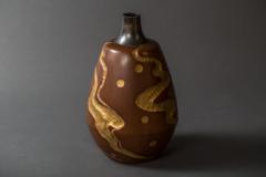 Bronze Vase with Gold Design and Silver Rim - 304792