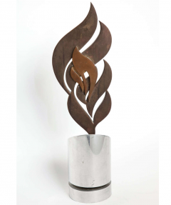 Bronze and aluminum sculpture and brass rotating the flame Nameless  - 789015