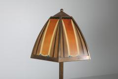 Bronze and coloured glass art deco lamp Netherlands 1920s - 1918593