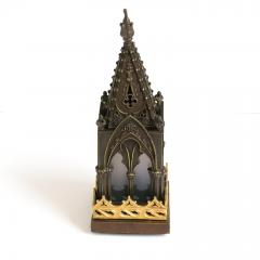 Bronze model of a Gothic church steeple with gilded detail and original glass  - 4451888