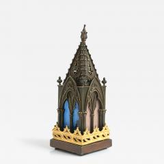 Bronze model of a Gothic church steeple with gilded detail and original glass  - 4456743