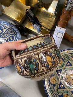 Brown Blue and Yellow Two Handled Vase - 2183879