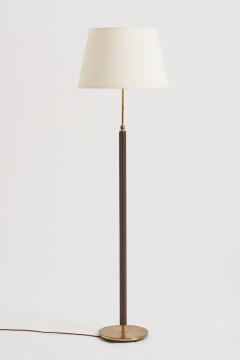 Brown Leather and Brass Floor Lamp - 3528145
