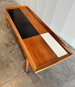 Brown Saltman 1960s Brown Saltman Mid century Walnut Coffee Table with Black an White Accents - 3946583