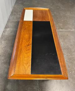 Brown Saltman 1960s Brown Saltman Mid century Walnut Coffee Table with Black an White Accents - 3946623