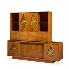 Brown Saltman John Keal for Brown Saltman Style Mid Century Tambour Door Credenza and Hutch - 4509564