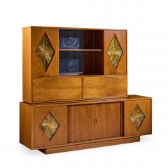 Brown Saltman John Keal for Brown Saltman Style Mid Century Tambour Door Credenza and Hutch - 4509565