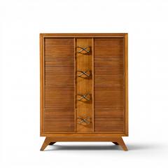 Brown Saltman Paul Frankl for Brown Saltman Mid Century Oak and Brass Highboy Dresser - 4687578