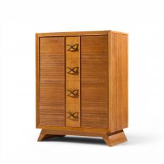Brown Saltman Paul Frankl for Brown Saltman Mid Century Oak and Brass Highboy Dresser - 4687579