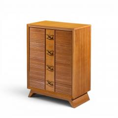 Brown Saltman Paul Frankl for Brown Saltman Mid Century Oak and Brass Highboy Dresser - 4687583