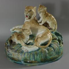 Brown Westhead Moore Majolica Lioness Cubs Vase - 2919413