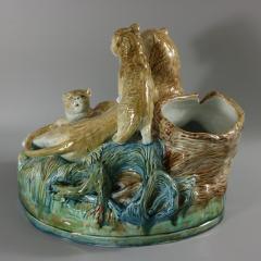 Brown Westhead Moore Majolica Lioness Cubs Vase - 2919415