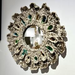 Brown and Cream Speckled Ceramic Mirror with Embedded Glass Accents by Aram C  - 4572176