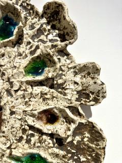 Brown and Cream Speckled Ceramic Mirror with Embedded Glass Accents by Aram C  - 4572182