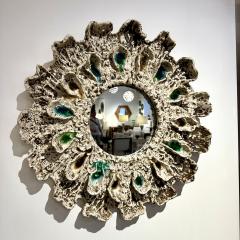 Brown and Cream Speckled Ceramic Mirror with Embedded Glass Accents by Aram C  - 4572185