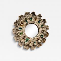 Brown and Cream Speckled Ceramic Mirror with Embedded Glass Accents by Aram C  - 4574371