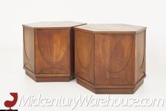 Broyhill Brasilia Mid Century Hexagon Side End Table Cabinet A Pair - 2575413