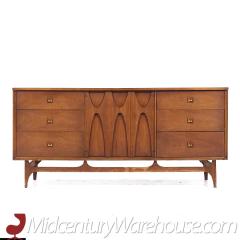 Broyhill Brasilia Mid Century Walnut and Brass 9 Drawer Lowboy Dresser - 3688092