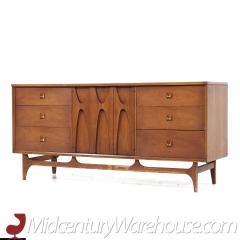 Broyhill Brasilia Mid Century Walnut and Brass 9 Drawer Lowboy Dresser - 3688093