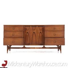 Broyhill Brasilia Mid Century Walnut and Brass 9 Drawer Lowboy Dresser - 3688096