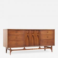 Broyhill Brasilia Mid Century Walnut and Brass 9 Drawer Lowboy Dresser - 3690331