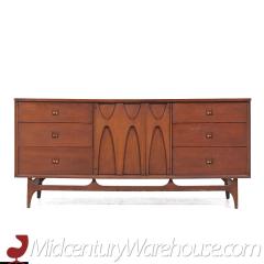 Broyhill Brasilia Mid Century Walnut and Brass Lowboy Dresser - 3688098