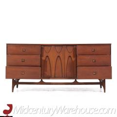 Broyhill Brasilia Mid Century Walnut and Brass Lowboy Dresser - 3688102