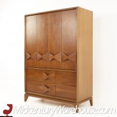 Broyhill Brasilia Style Kroehler Brutalist Walnut Armoire Highboy Dresser - 2569002