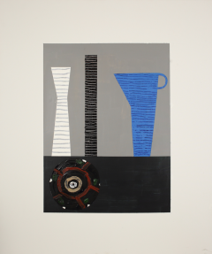 Bruce McLean Two Vases Plus One Blue Jug and Black Vase on Black Ground 2022 - 3376228