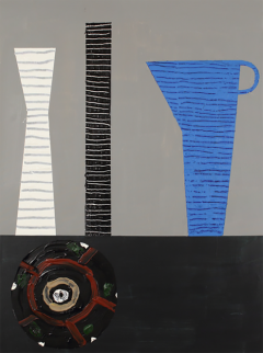 Bruce McLean Two Vases Plus One Blue Jug and Black Vase on Black Ground 2022 - 3377186