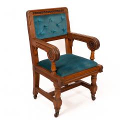 Bruce Talbert Bruce Talbert Gillows Two Rare Gothic Revival Oak Armchair in Blue Upholstery  - 4182728