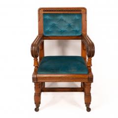 Bruce Talbert Bruce Talbert Gillows Two Rare Gothic Revival Oak Armchair in Blue Upholstery  - 4182729