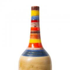 Bruno Gambone Bruno Gambone Vase Ceramic Tan Blue Red Yellow Stripes Signed - 2743143