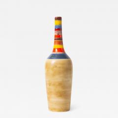 Bruno Gambone Bruno Gambone Vase Ceramic Tan Blue Red Yellow Stripes Signed - 2747830