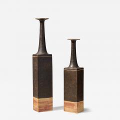 Bruno Gambone Elegant Pair of Tall Ceramic Bruno Gambone Vases 1970s - 3637144